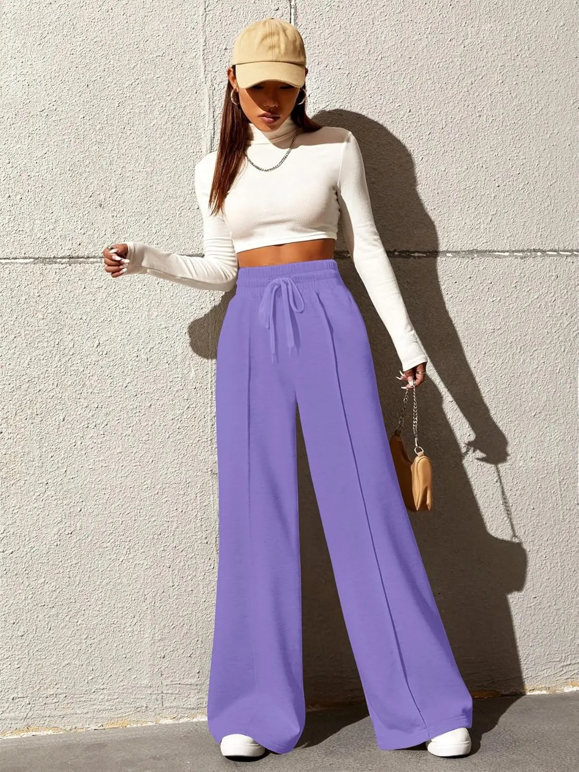 Yousify Wide Leg Sweatpants for Women Casual Elastic High Waisted Drawstring Long Pants with Pockets