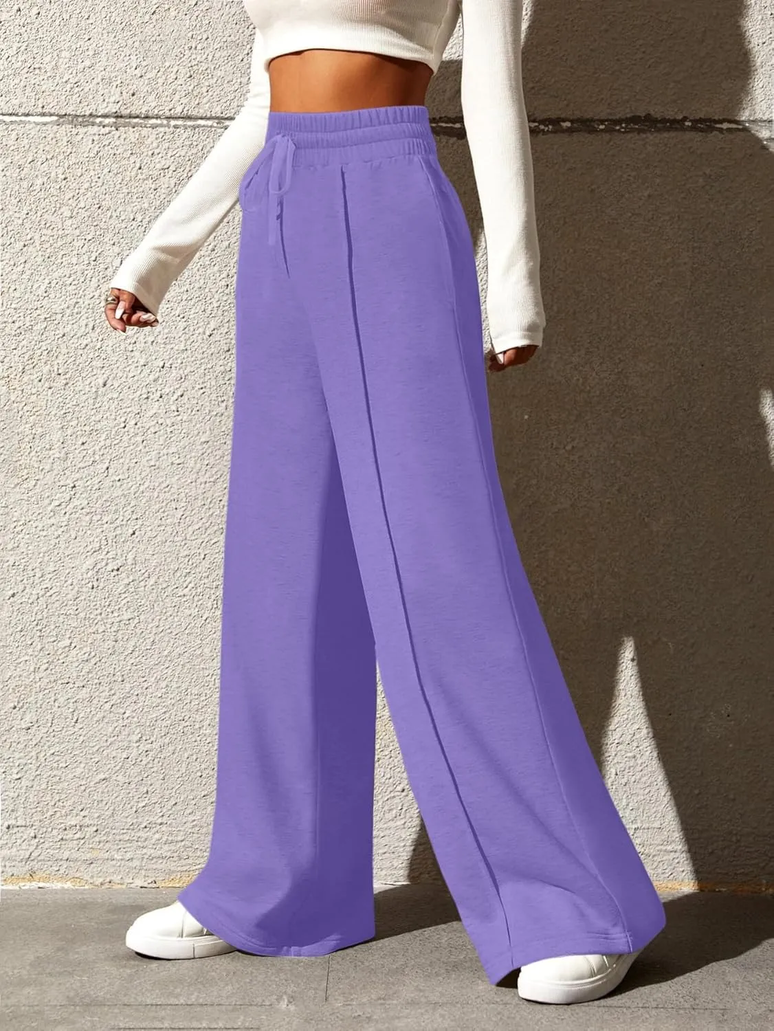 Yousify Wide Leg Sweatpants for Women Casual Elastic High Waisted Drawstring Long Pants with Pockets