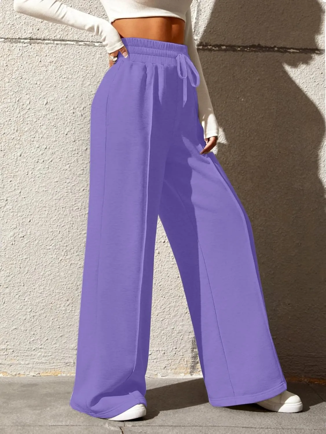 Yousify Wide Leg Sweatpants for Women Casual Elastic High Waisted Drawstring Long Pants with Pockets