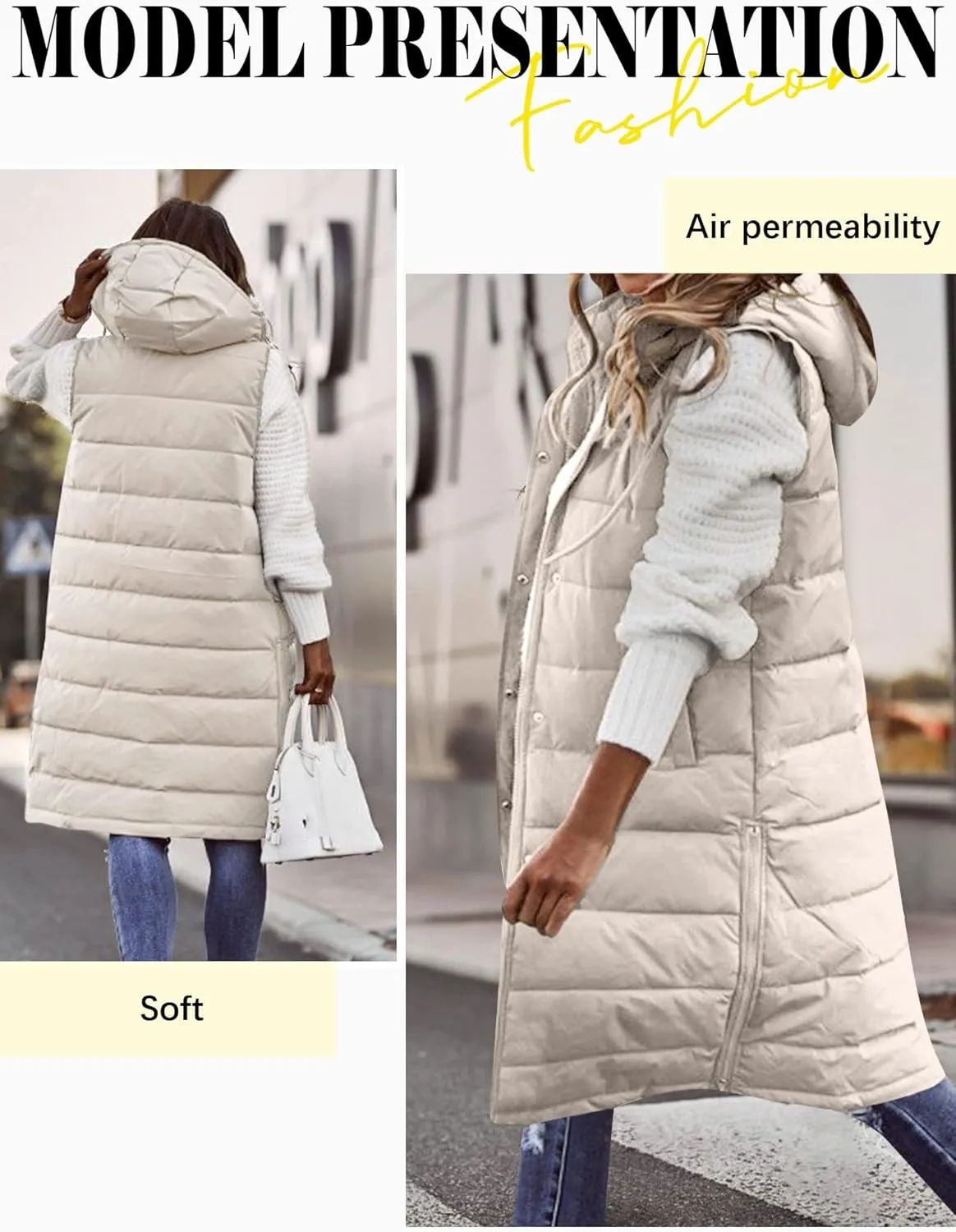 Ytfsrukp Oversized Long Down Vest for Women Outdoor Coats with Hood Long Puffer Vest Winter Coats Sleeveless Warm Jacket