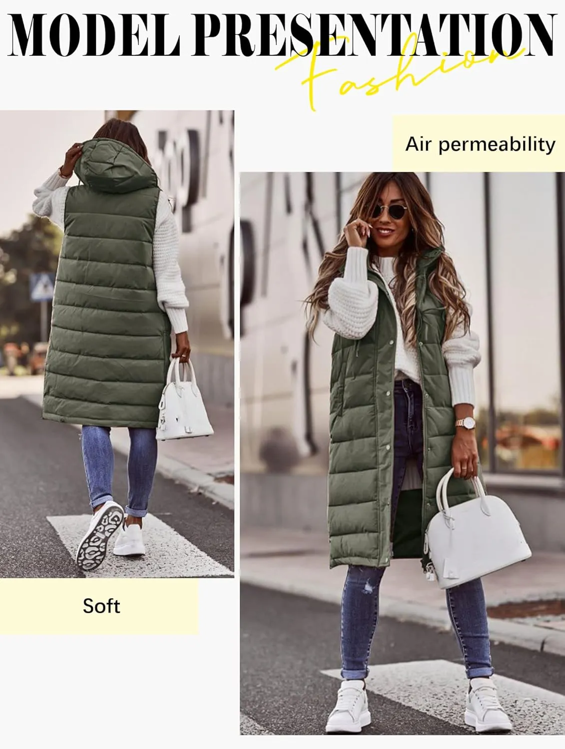 Ytfsrukp Oversized Long Down Vest for Women Outdoor Coats with Hood Long Puffer Vest Winter Coats Sleeveless Warm Jacket