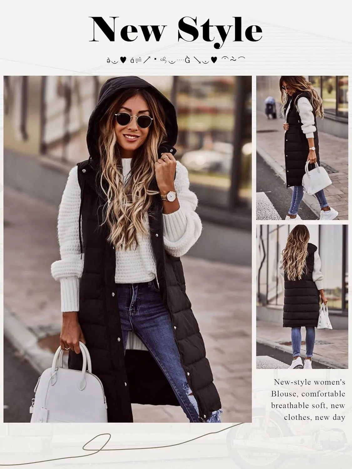 Ytfsrukp Oversized Long Down Vest for Women Outdoor Coats with Hood Long Puffer Vest Winter Coats Sleeveless Warm Jacket