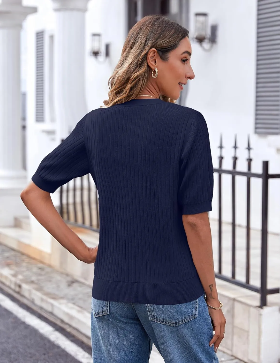 Zeagoo Women's 2025 Summer Short Sleeve Cardigan V Neck Button Down Ribbed Knit Casual Cropped Sweater Tops