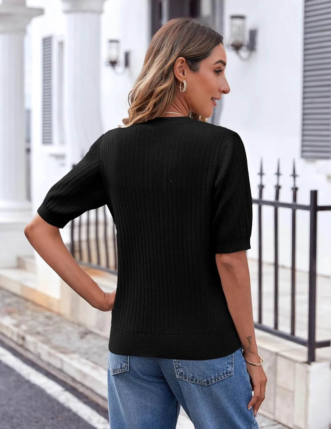 Zeagoo Women's 2025 Summer Short Sleeve Cardigan V Neck Button Down Ribbed Knit Casual Cropped Sweater Tops