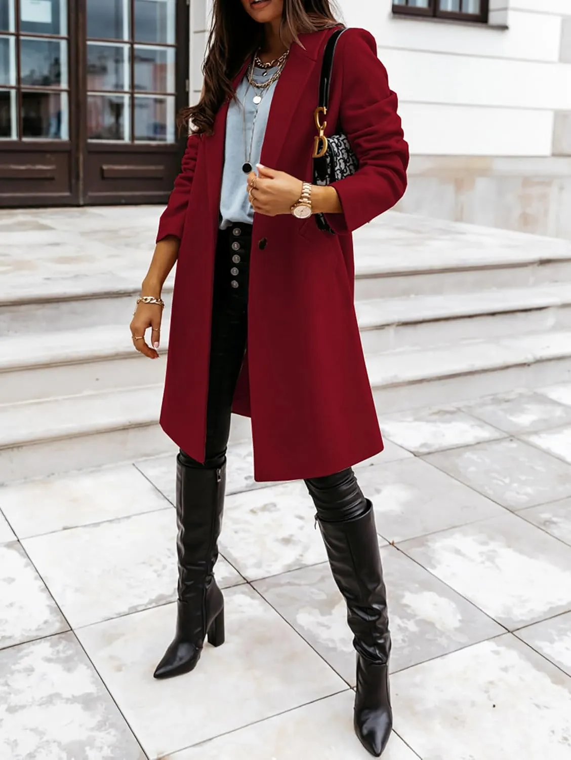 ZOCANIA Women Wool Trench Coats Suit Collor Single Breasted Long Blazers Suit Jackets Long Sleeve Midi Peacoat Overcoat